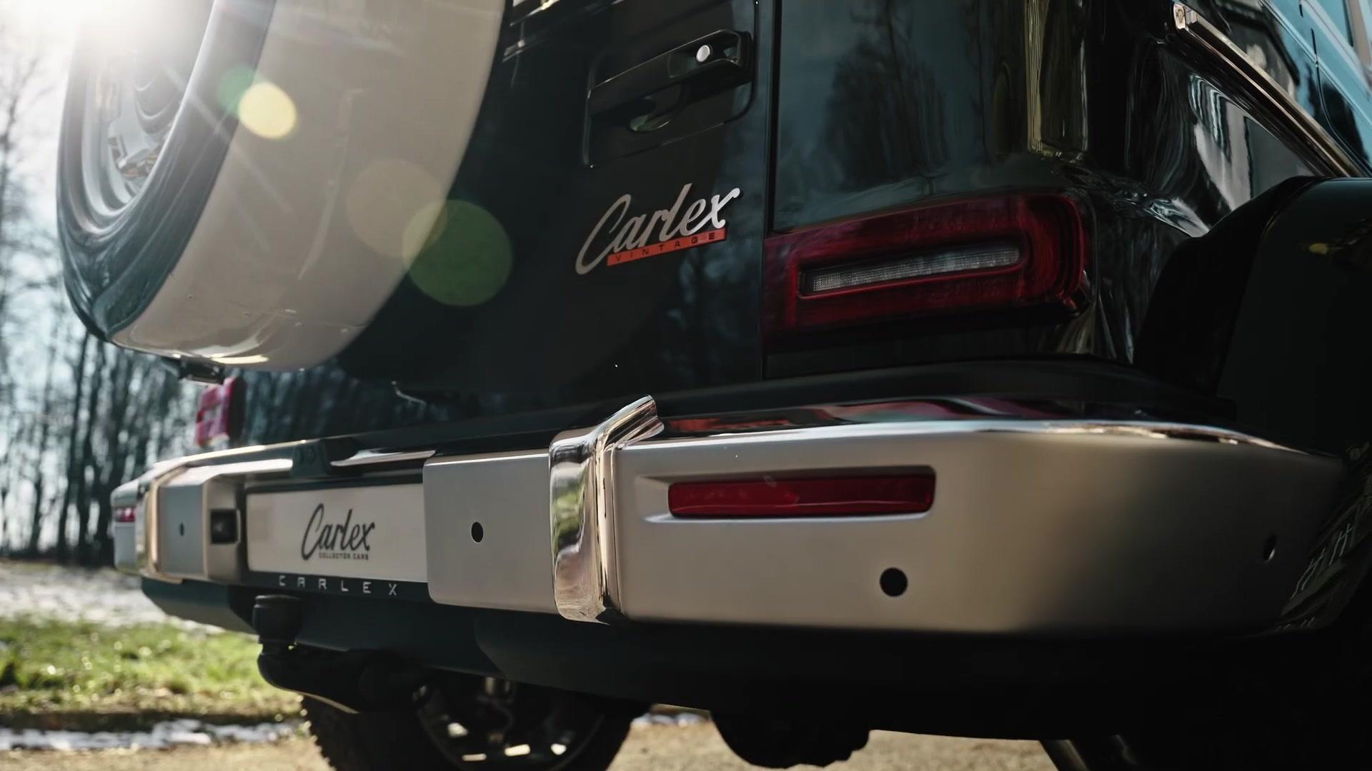 Close-up of a Carlex Vintage exterior badge on the rear of the vehicle