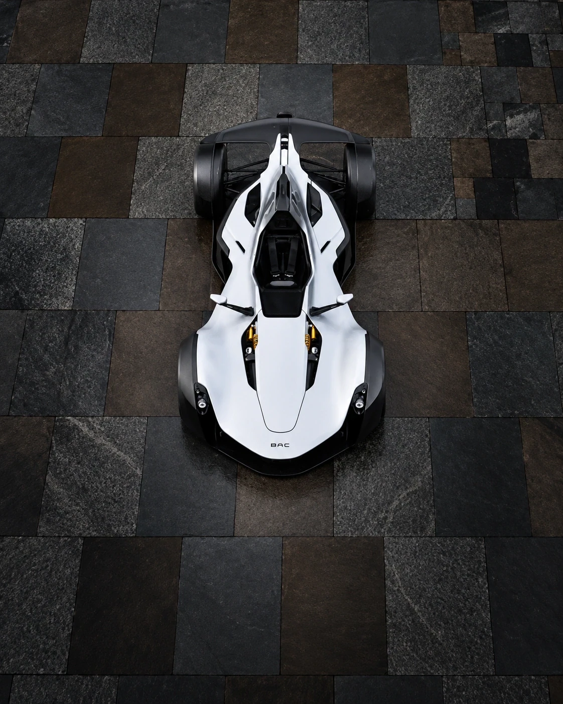 White BAC Mono viewed from directly above