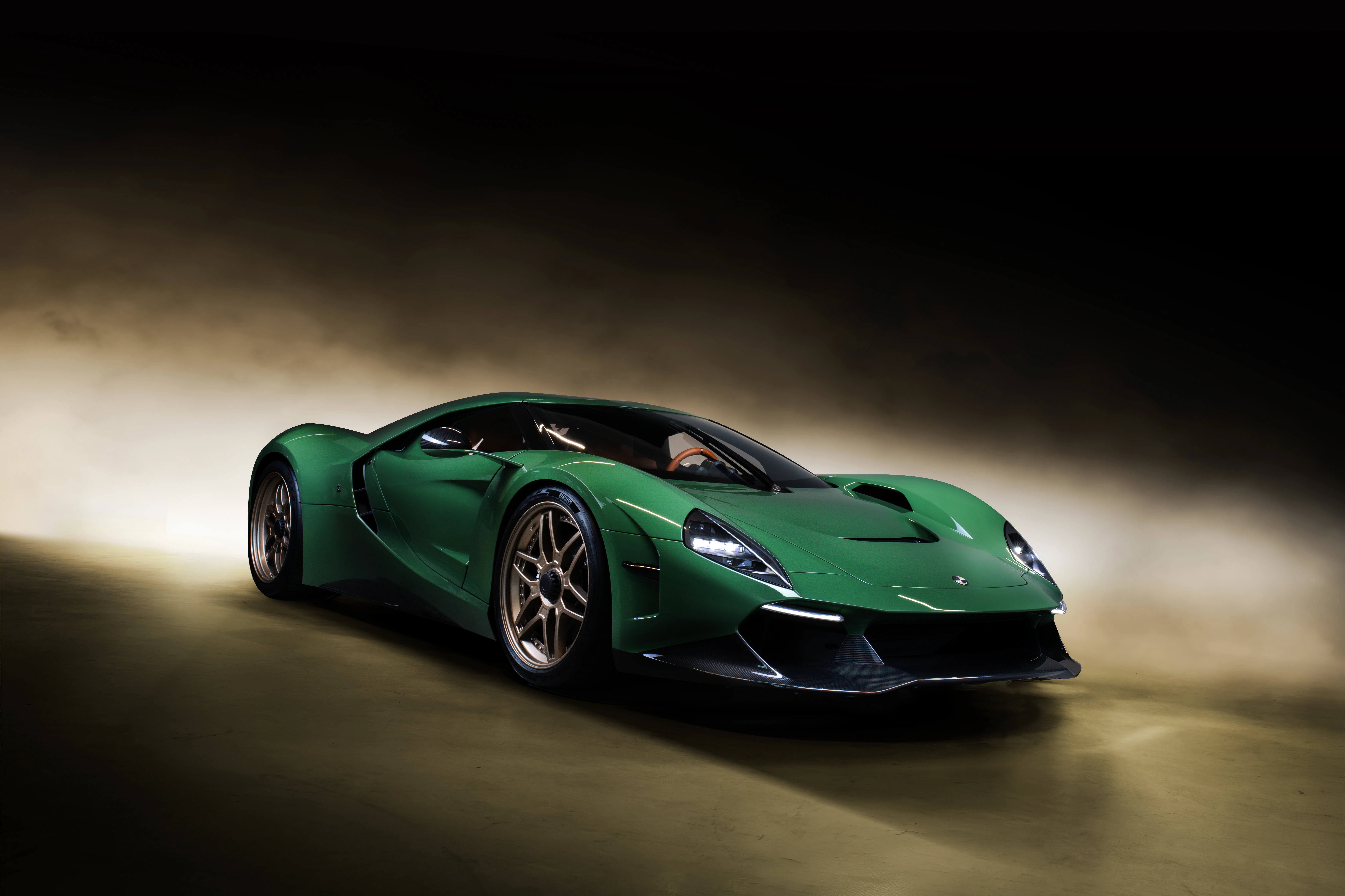 The green Capricorn 01 Zagato in a dark studio